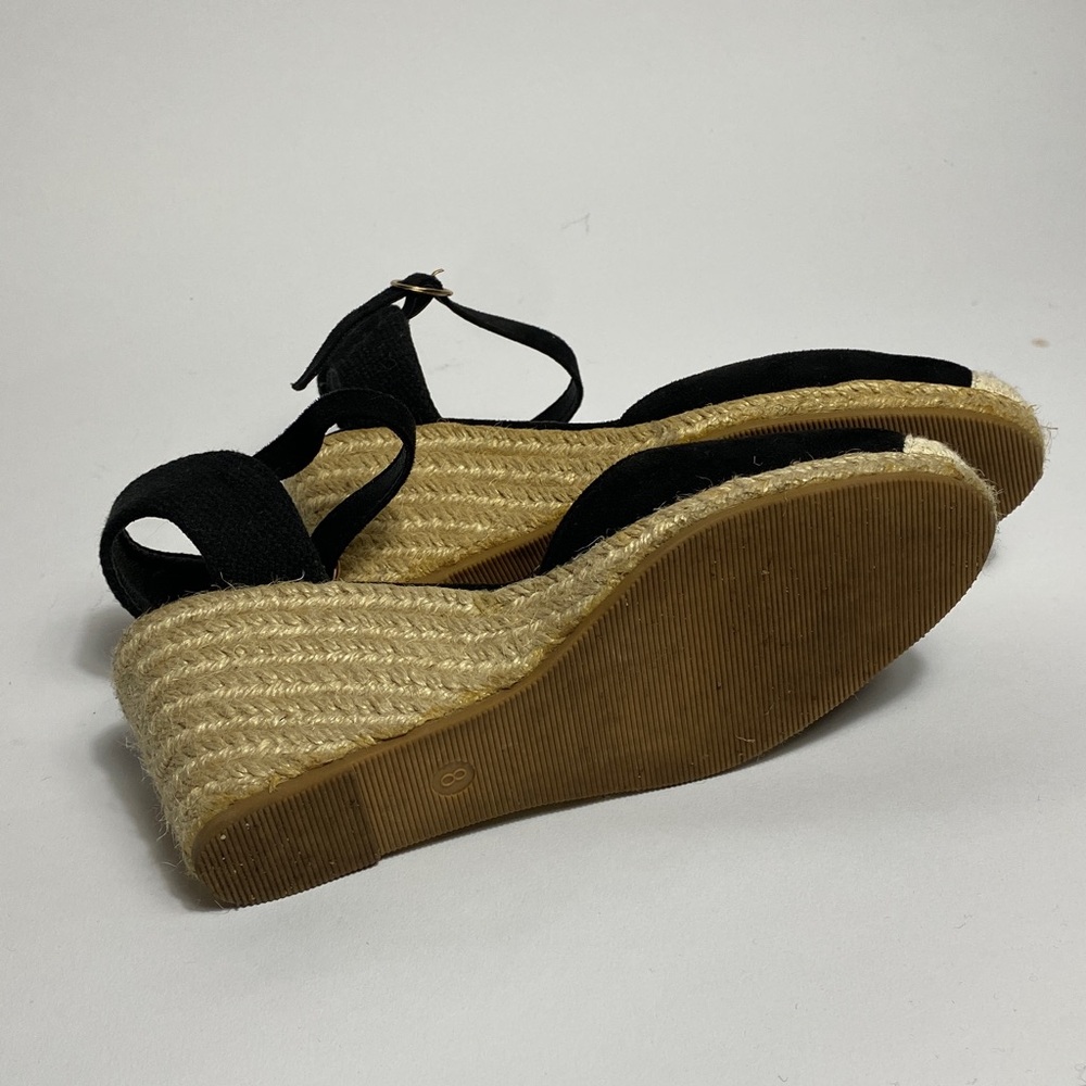 Classic Black Faux Suede Espadrille Wedge Ankle Strap Sandals! 8 - Picture 6 of 6
